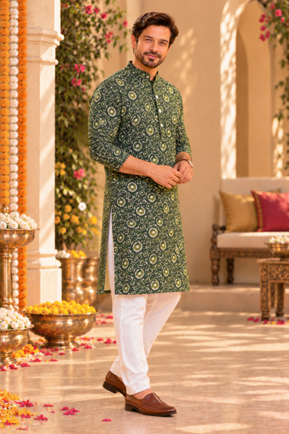 Emerald Mosaic Foiled Festive Kurta