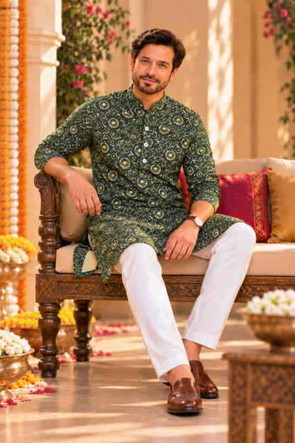 Emerald Mosaic Foiled Festive Kurta