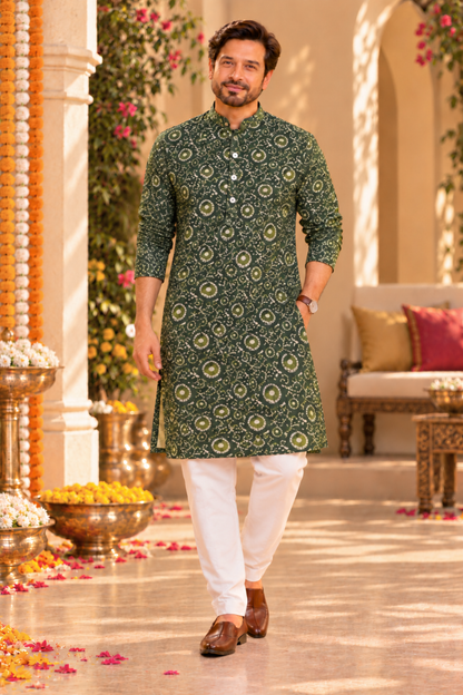 Emerald Mosaic Foiled Festive Kurta