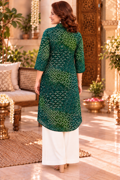 Emerald Green Bandhani Kurta With Pockets