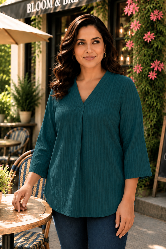 Teal Theory Textured Pleated Top
