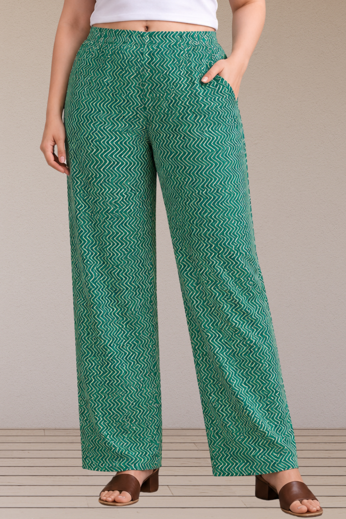 Emerald Wave Cotton Palazzo