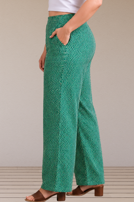 Emerald Wave Cotton Palazzo