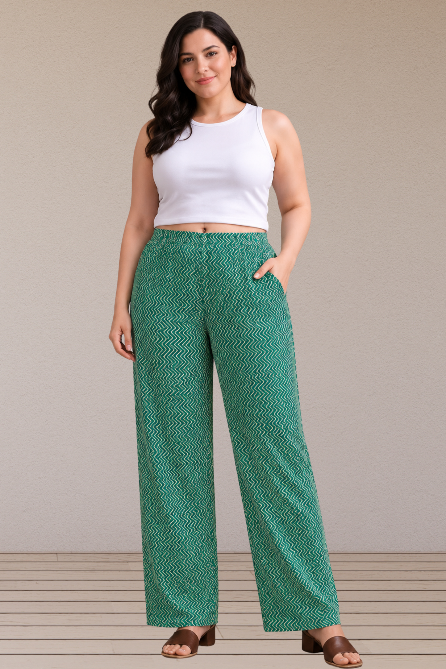 Emerald Wave Cotton Palazzo