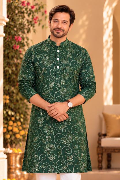 Emerald Grace Foiled Festive Kurta