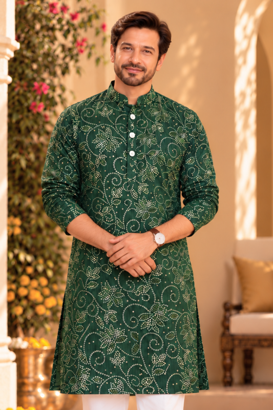 Emerald Grace Foiled Festive Kurta