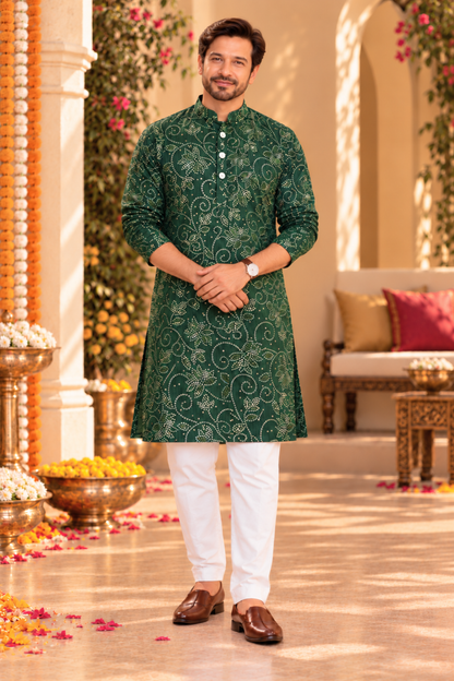 Emerald Grace Foiled Festive Kurta