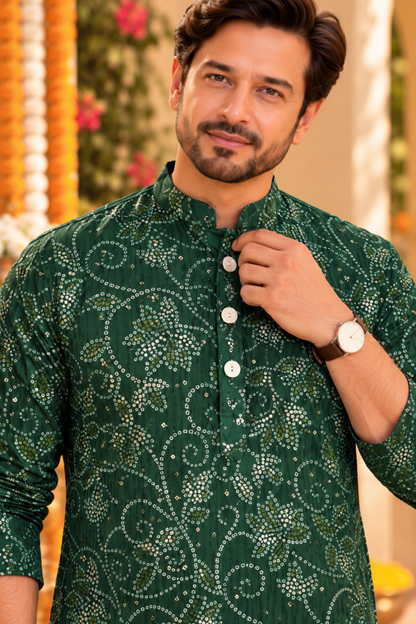 Emerald Grace Foiled Festive Kurta