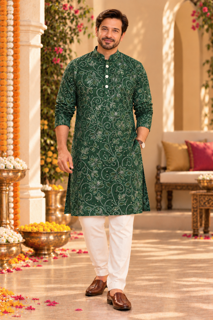 Emerald Grace Foiled Festive Kurta