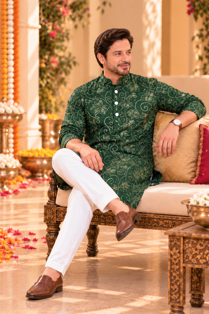 Emerald Grace Foiled Festive Kurta