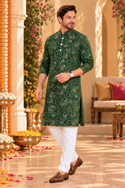 Emerald Grace Foiled Festive Kurta