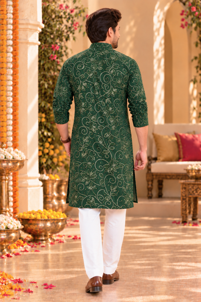 Emerald Grace Foiled Festive Kurta