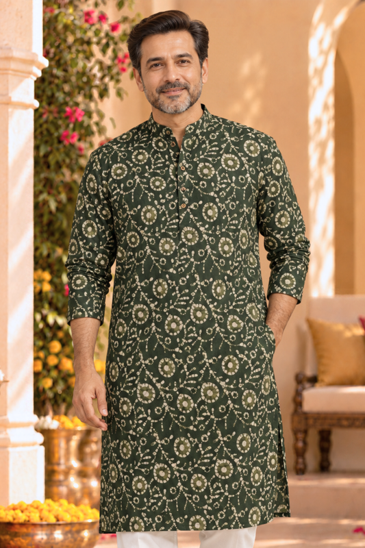 Emerald Mosaic Festive Silk Kurta