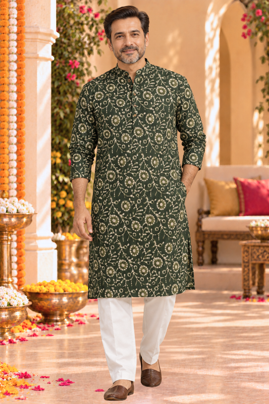 Emerald Mosaic Festive Silk Kurta