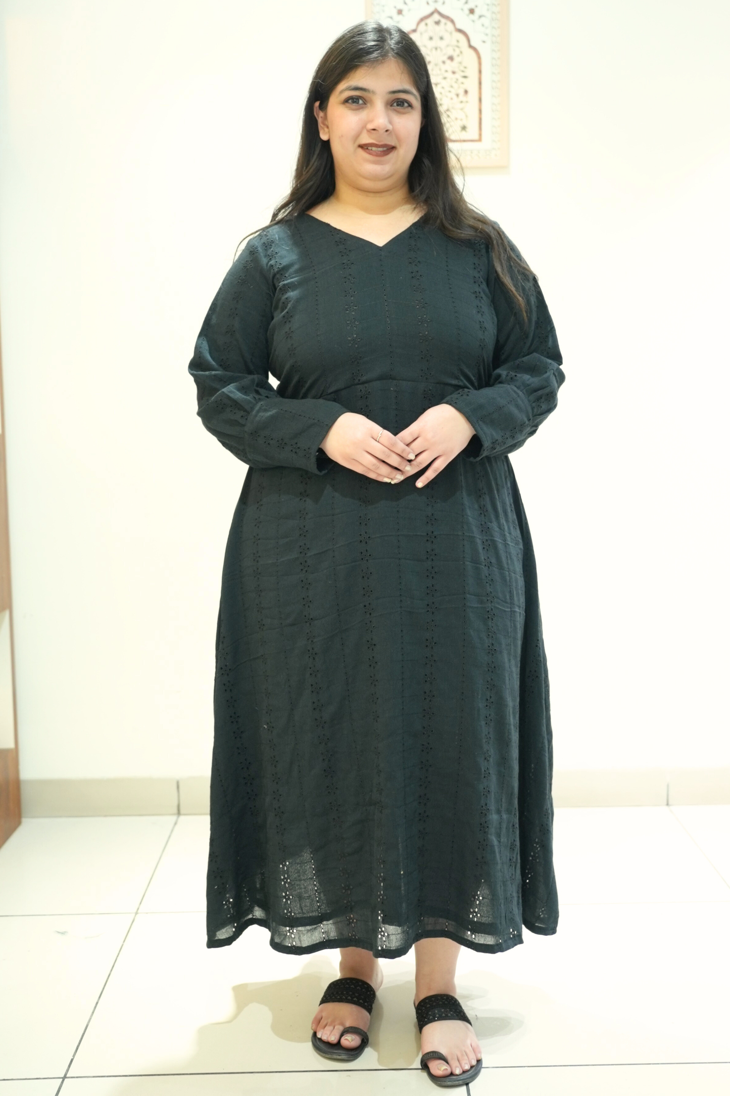 Eternal Black Schiffli Cotton Dress