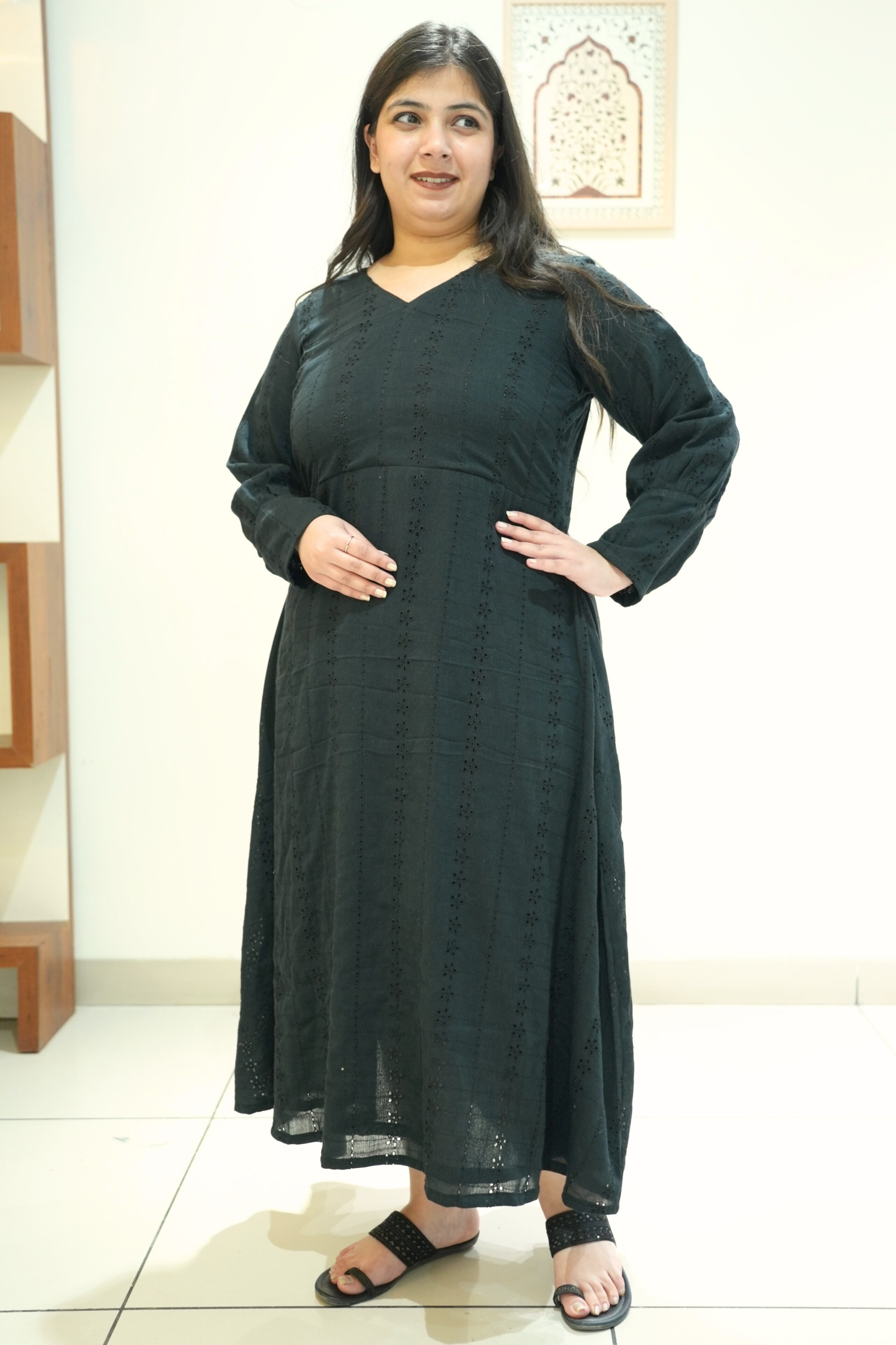 Eternal Black Schiffli Cotton Dress