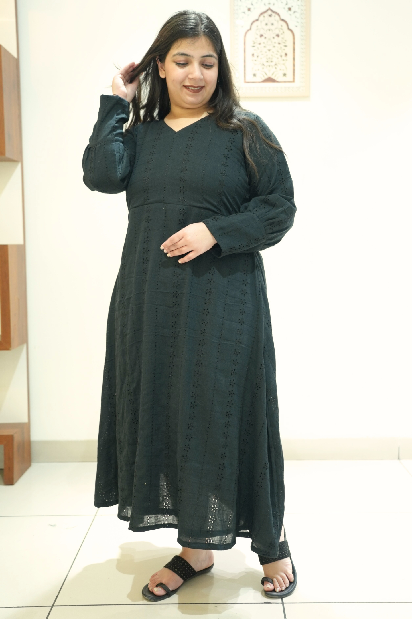 Eternal Black Schiffli Cotton Dress