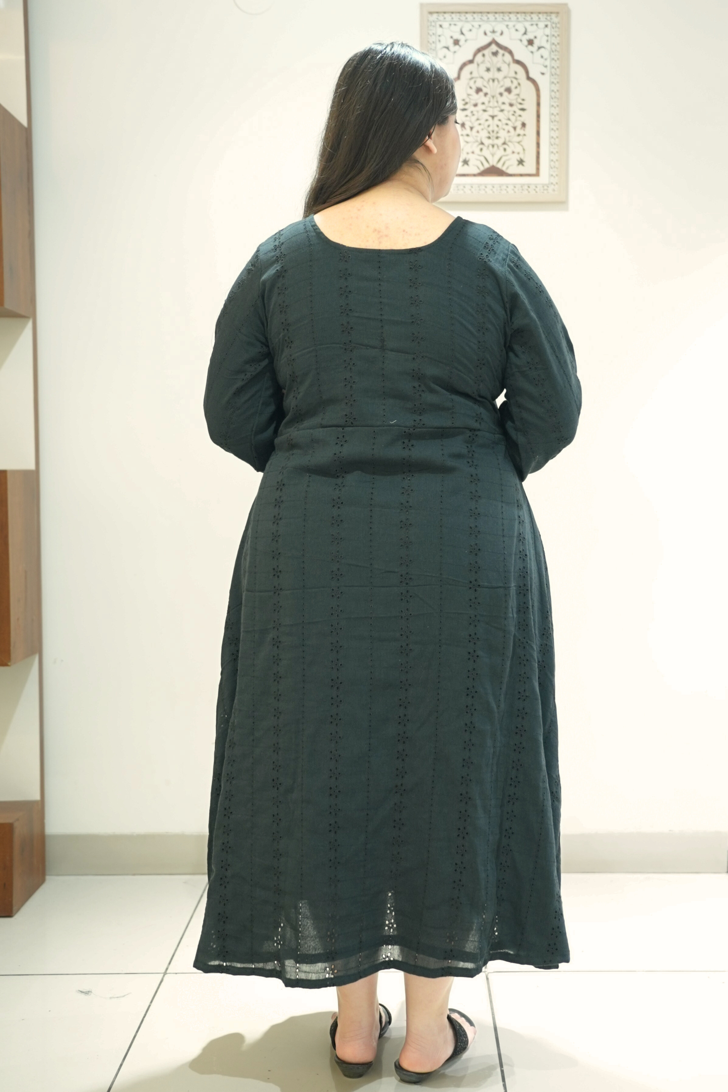 Eternal Black Schiffli Cotton Dress