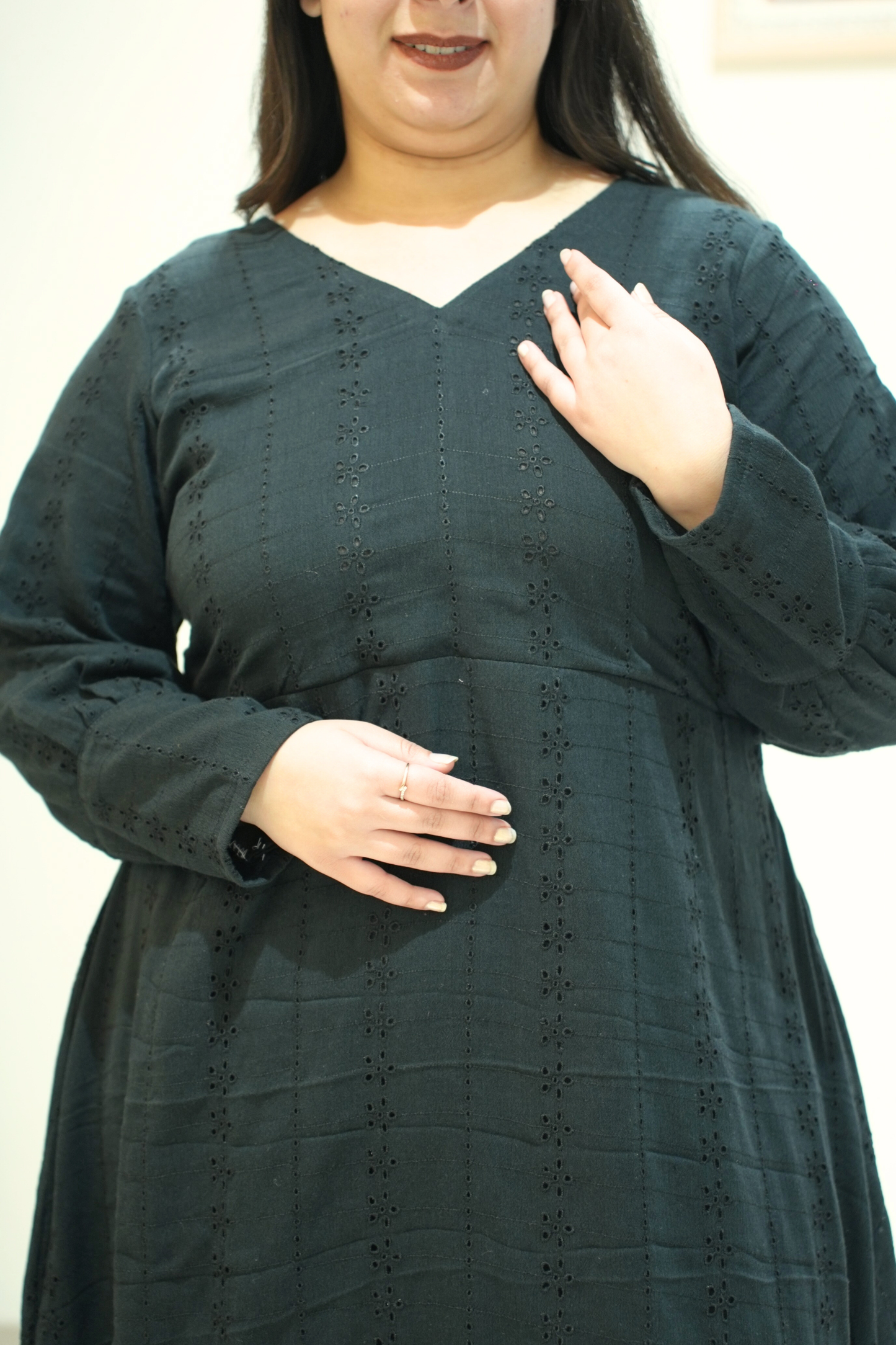 Eternal Black Schiffli Cotton Dress