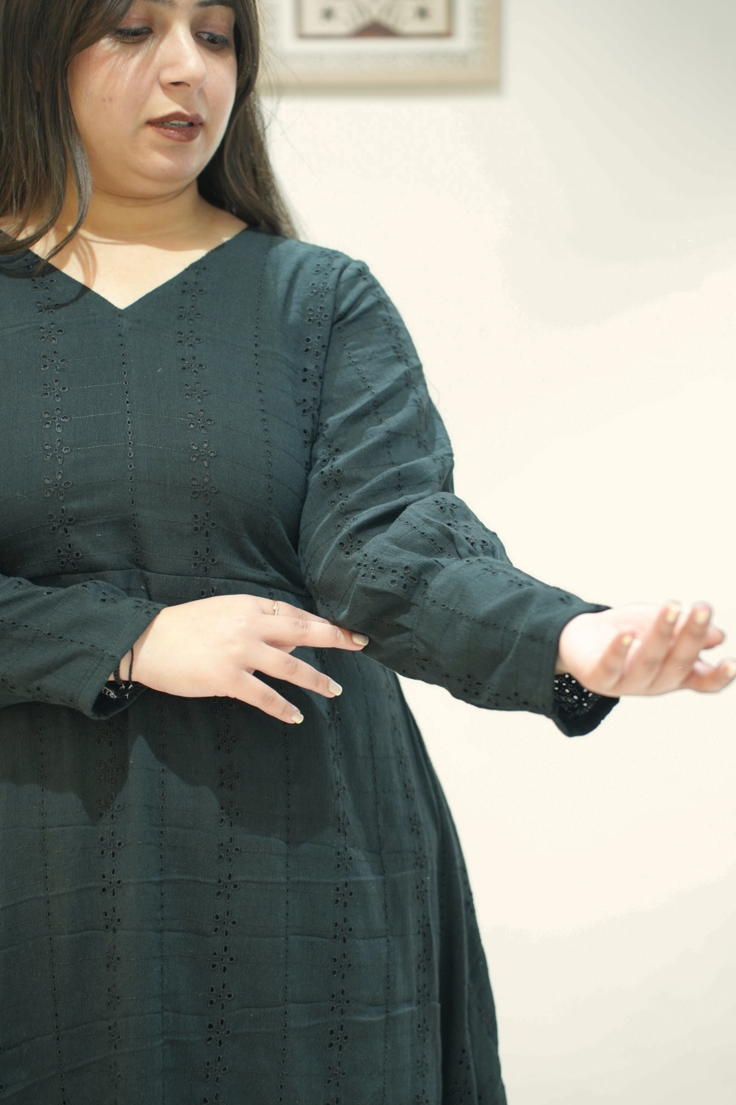 Eternal Black Schiffli Cotton Dress