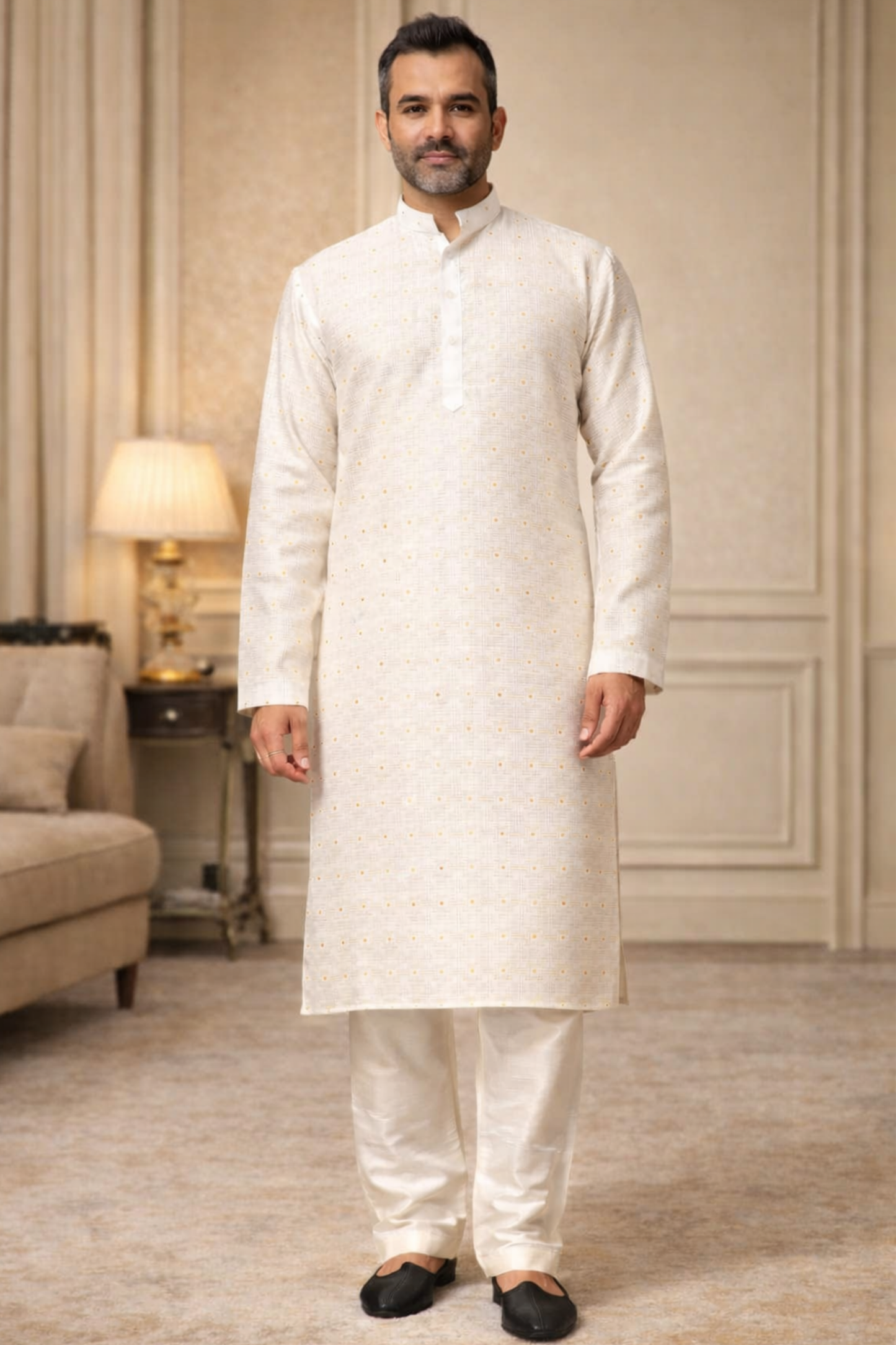 Exquisite Ivory Woven Kurta Pajama