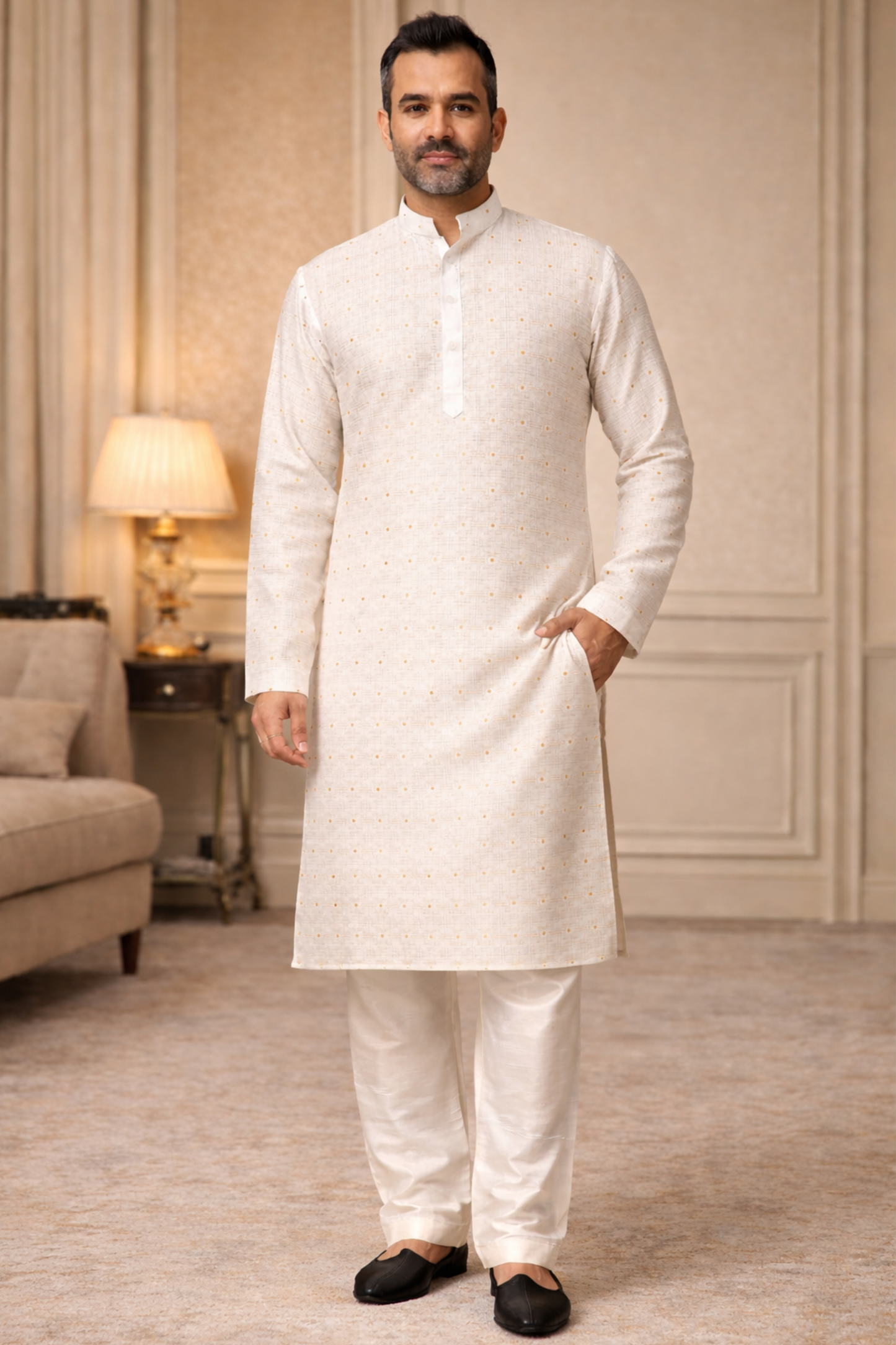 Exquisite Ivory Woven Kurta Pajama