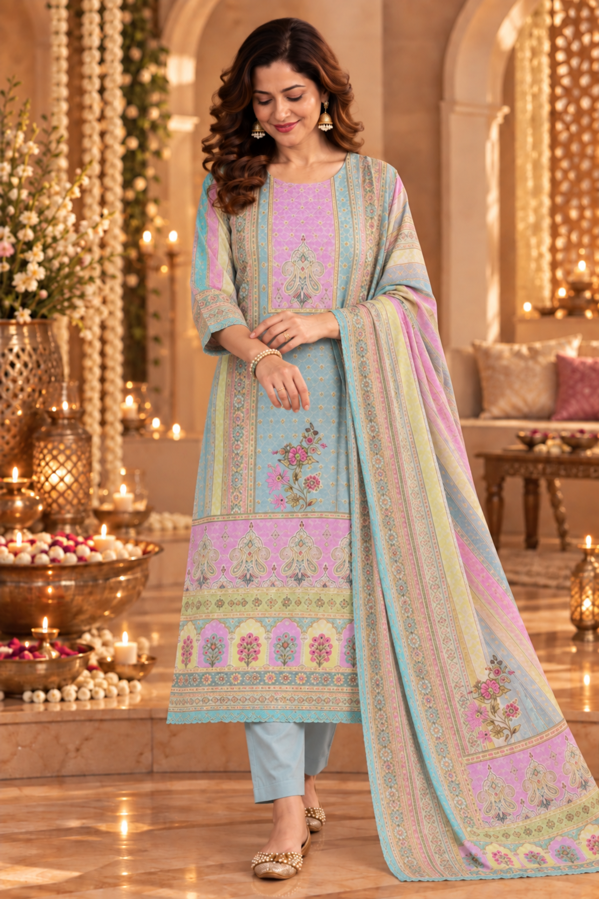 Falak Karachi Muslin Suit with Mirror Work