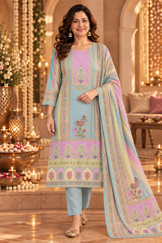 Falak Karachi Muslin Suit with Mirror Work