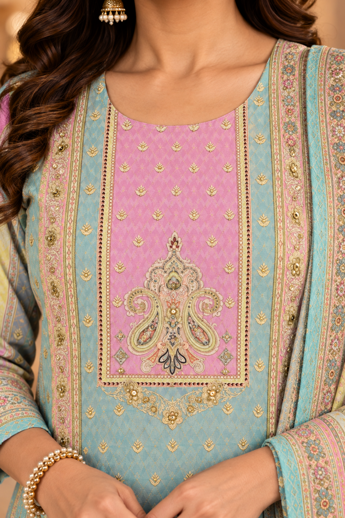 Falak Karachi Muslin Suit with Mirror Work