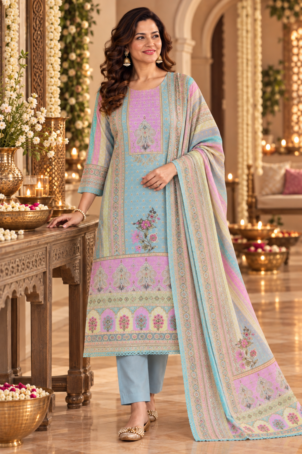 Falak Karachi Muslin Suit with Mirror Work