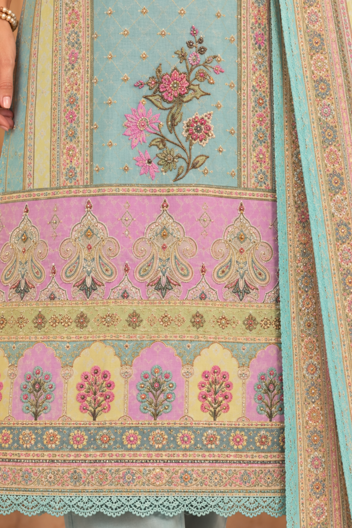 Falak Karachi Muslin Suit with Mirror Work