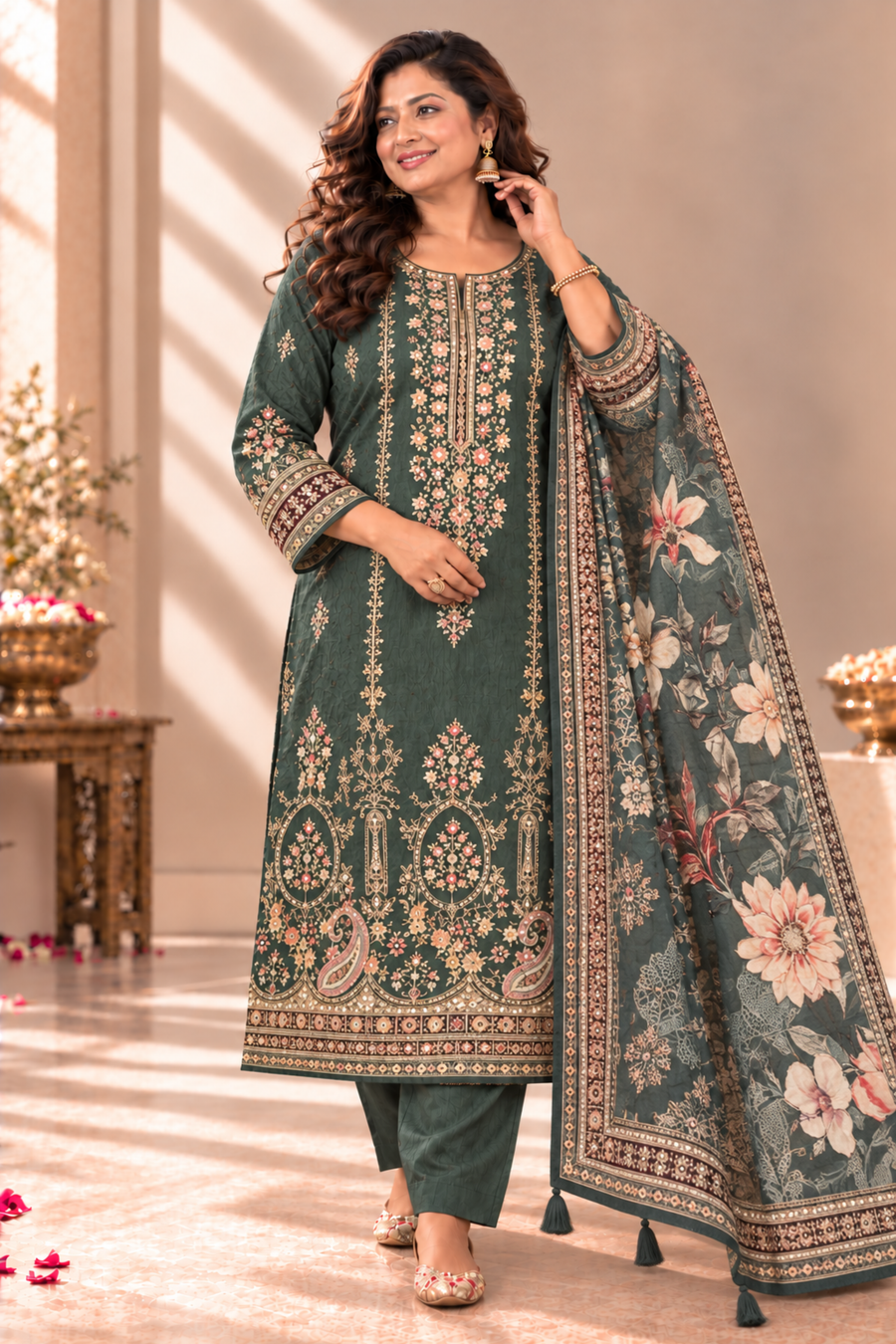 Farida Karachi Muslin Suit With Aari Work