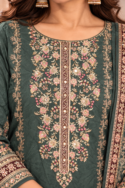 Farida Karachi Muslin Suit With Aari Work