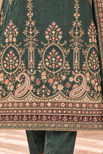 Farida Karachi Muslin Suit With Aari Work