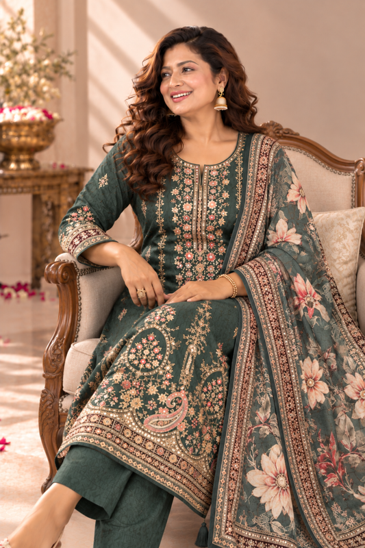 Farida Karachi Muslin Suit With Aari Work
