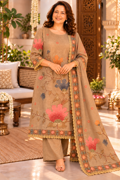 Fariha Copper Shimmer Suit With Bead Highlights