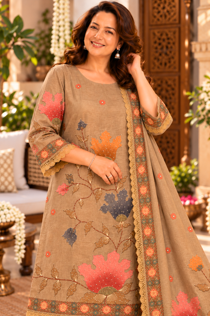 Fariha Copper Shimmer Suit With Bead Highlights