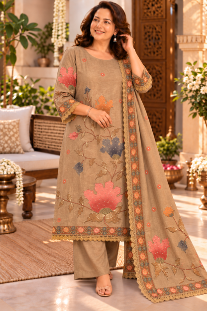Fariha Copper Shimmer Suit With Bead Highlights