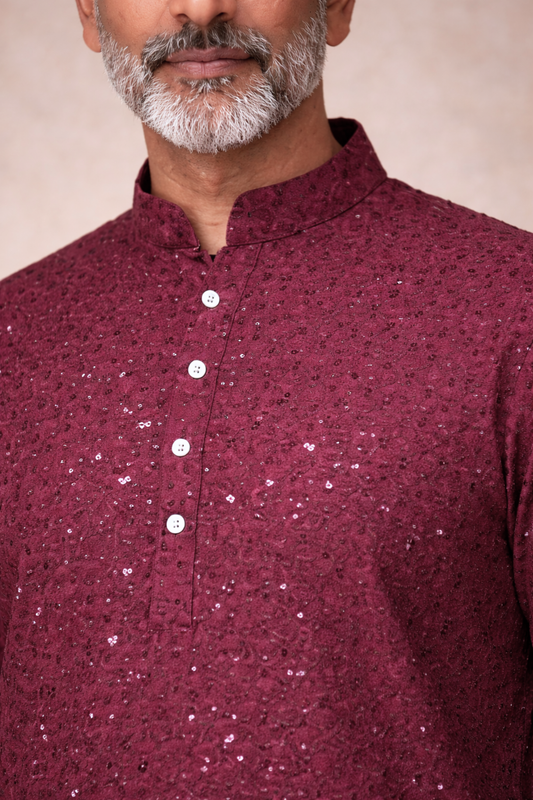 Festive Maroon Sequined Kurta Pajama