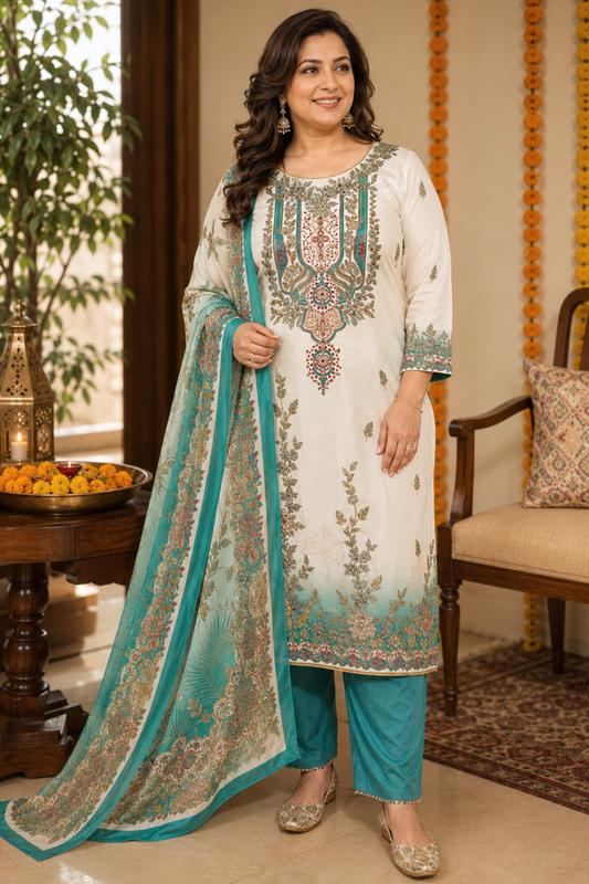 Firozah Ombré Muslin with Aari Work