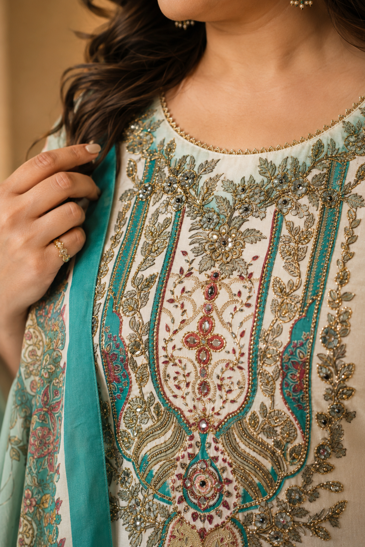 Firozah Ombré Muslin with Aari Work