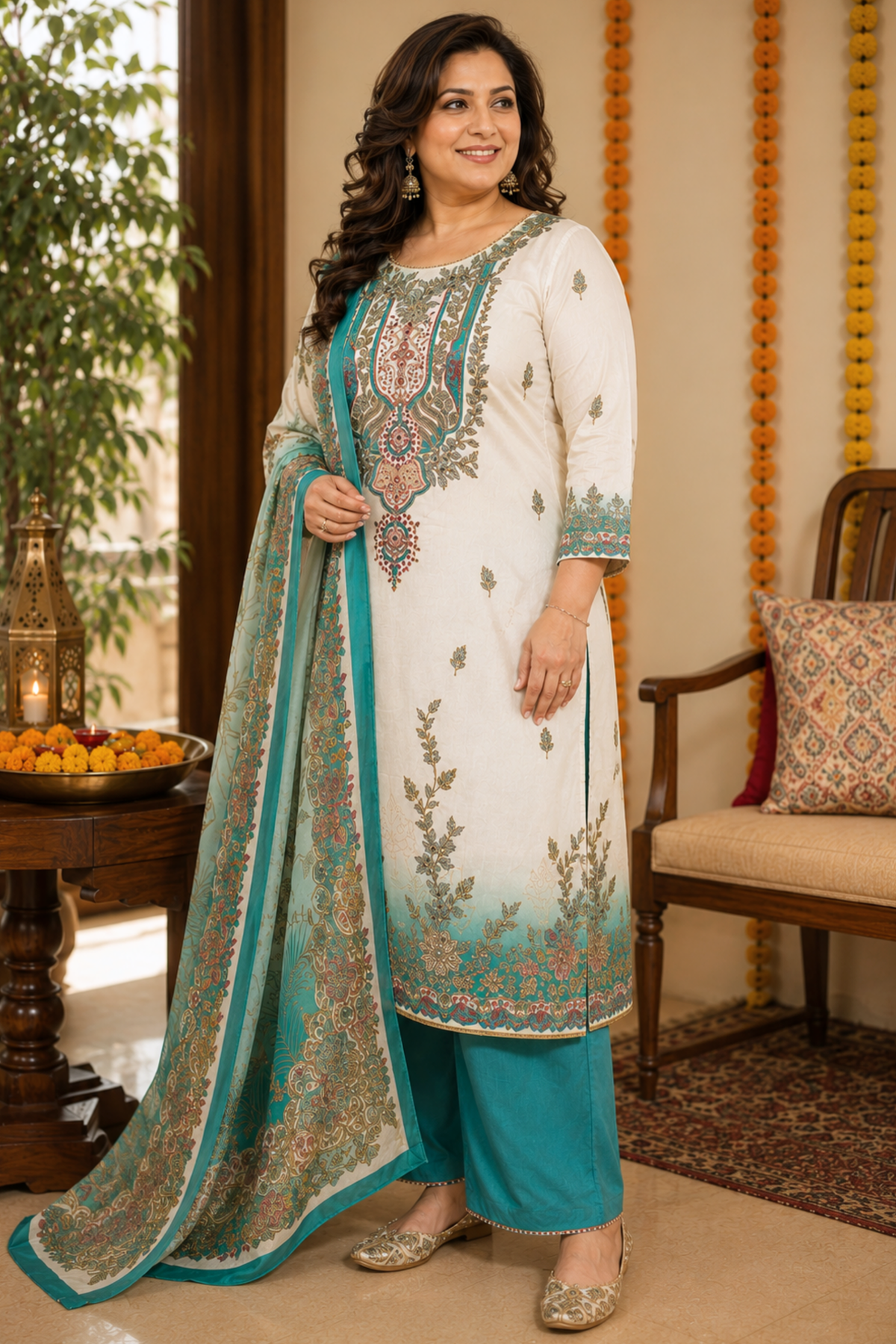 Firozah Ombré Muslin with Aari Work