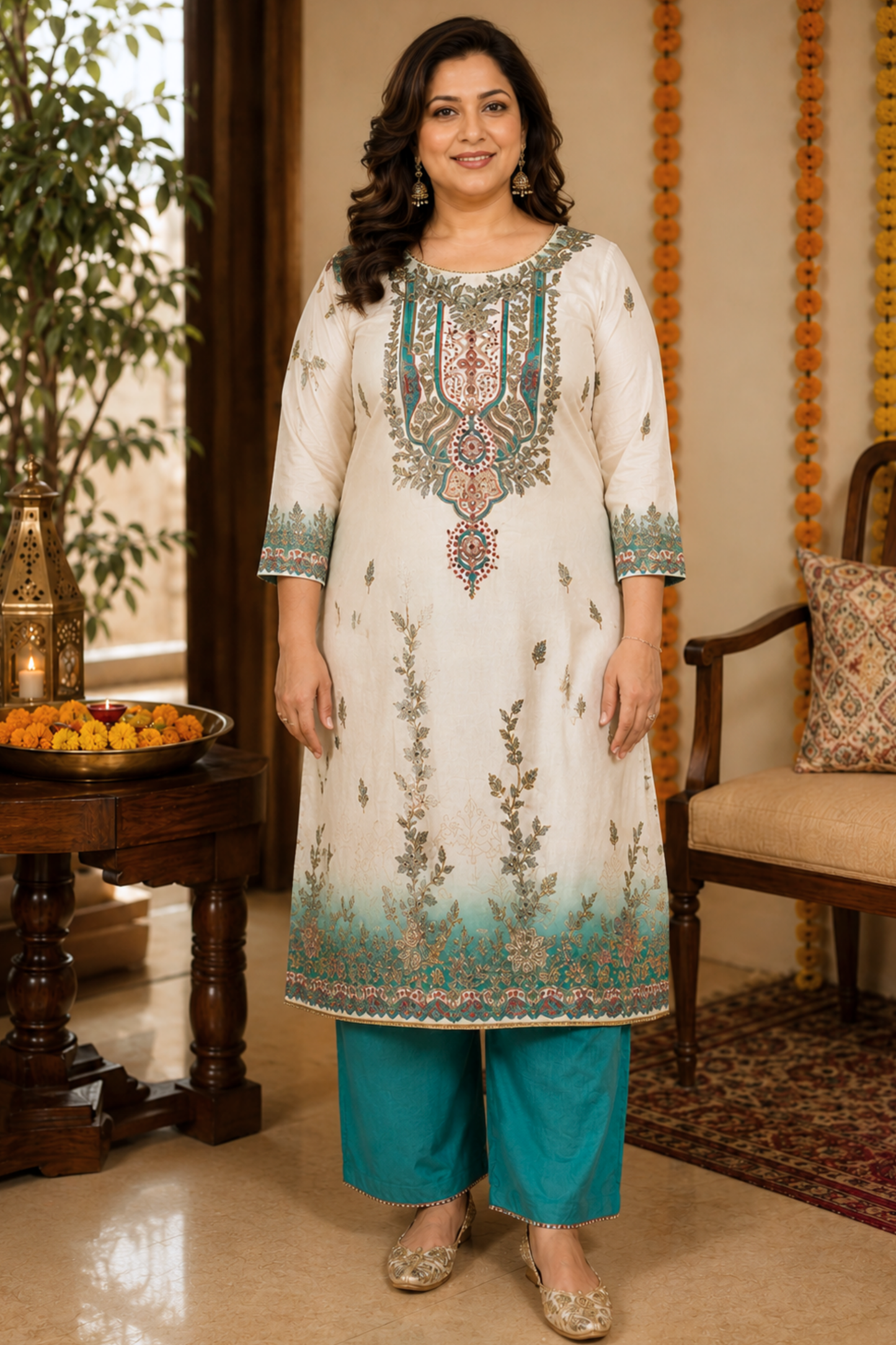 Firozah Ombré Muslin with Aari Work