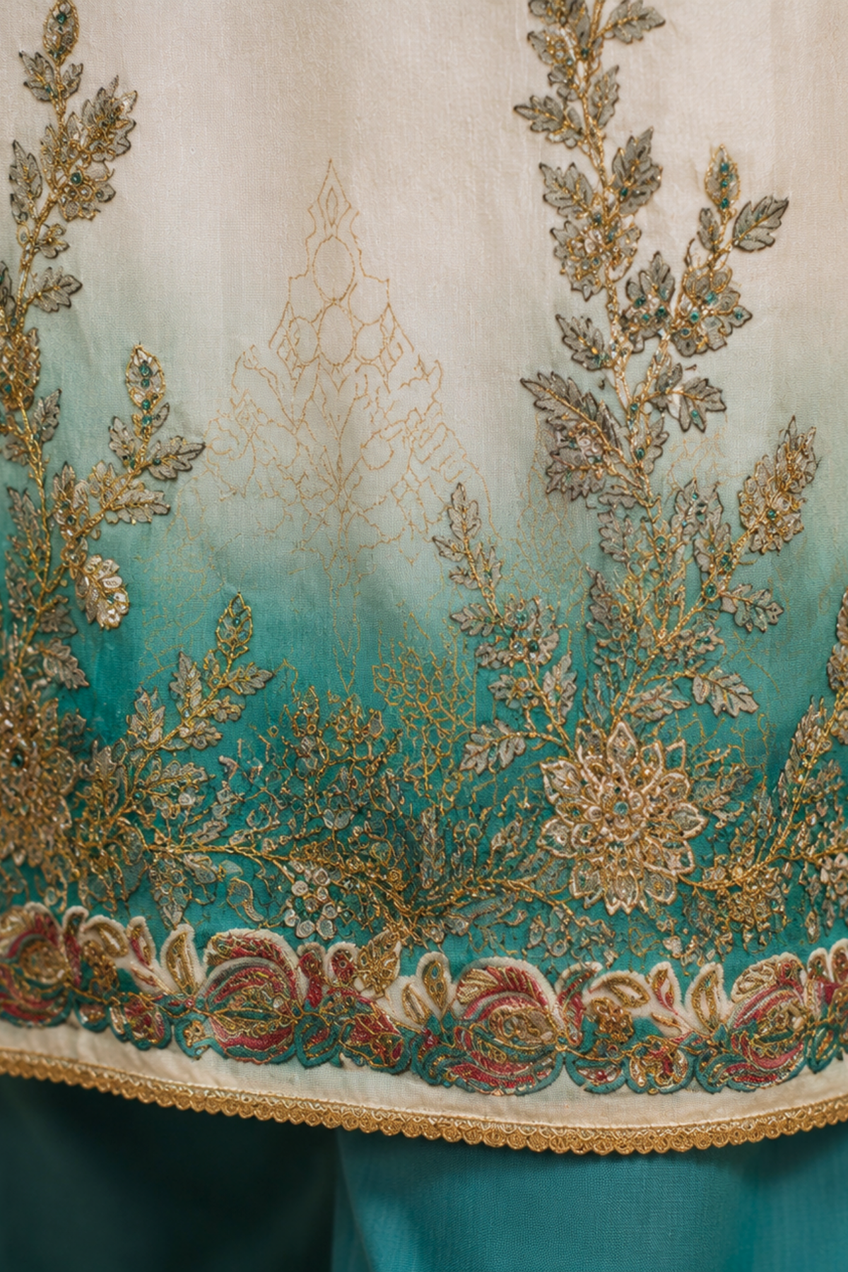 Firozah Ombré Muslin with Aari Work