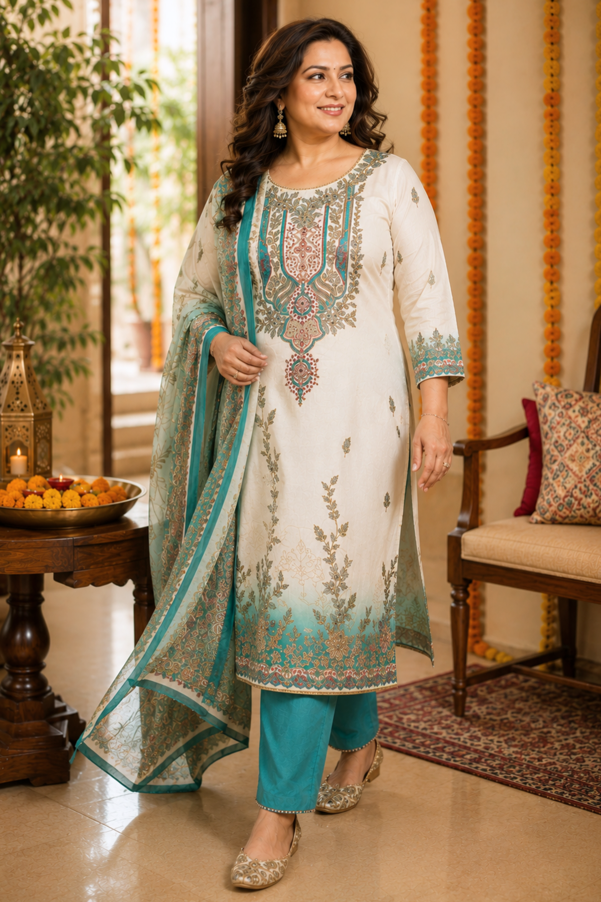 Firozah Ombré Muslin with Aari Work