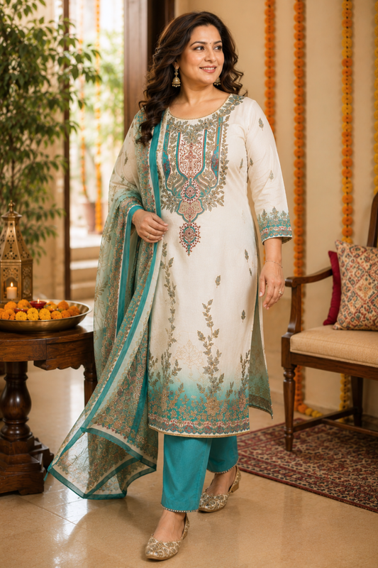 Firozah Ombré Muslin with Aari Work