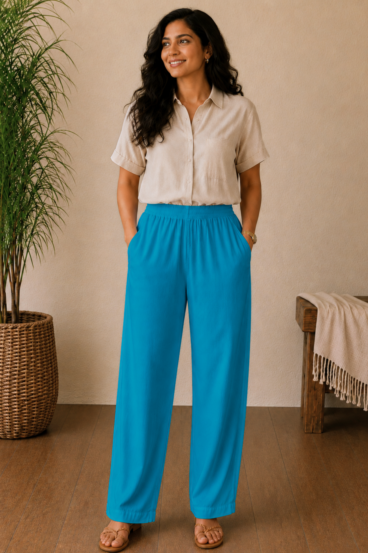 Firozi Blue Rayon Kurti Pant