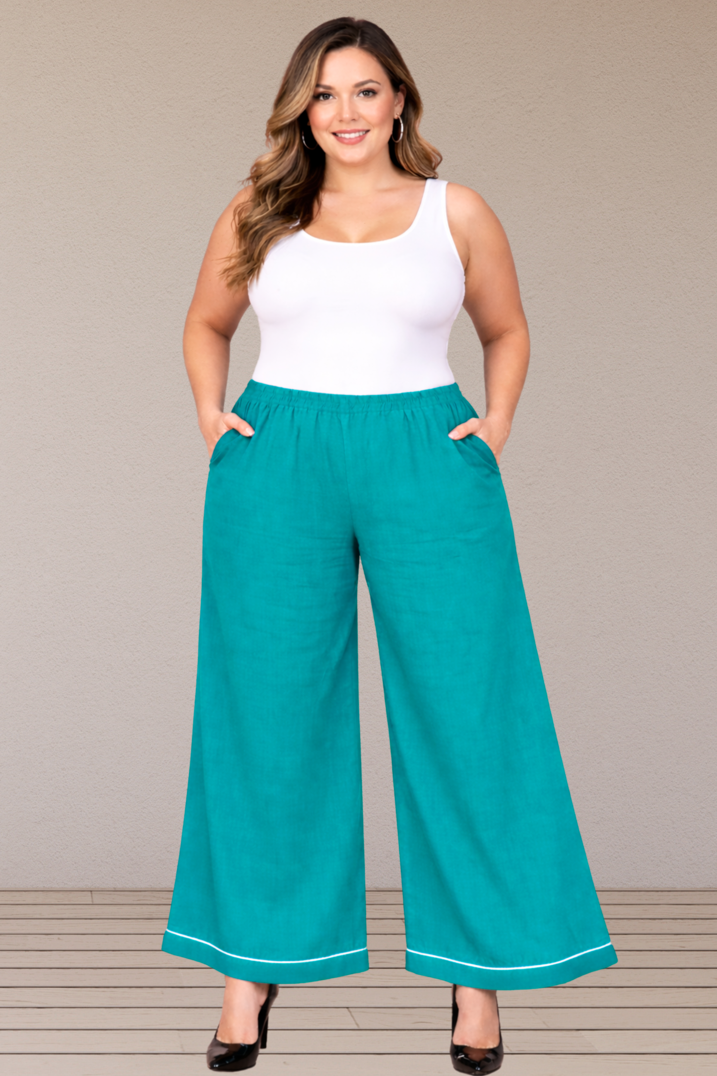 Firozi Detailed Hemline Rayon Palazzo