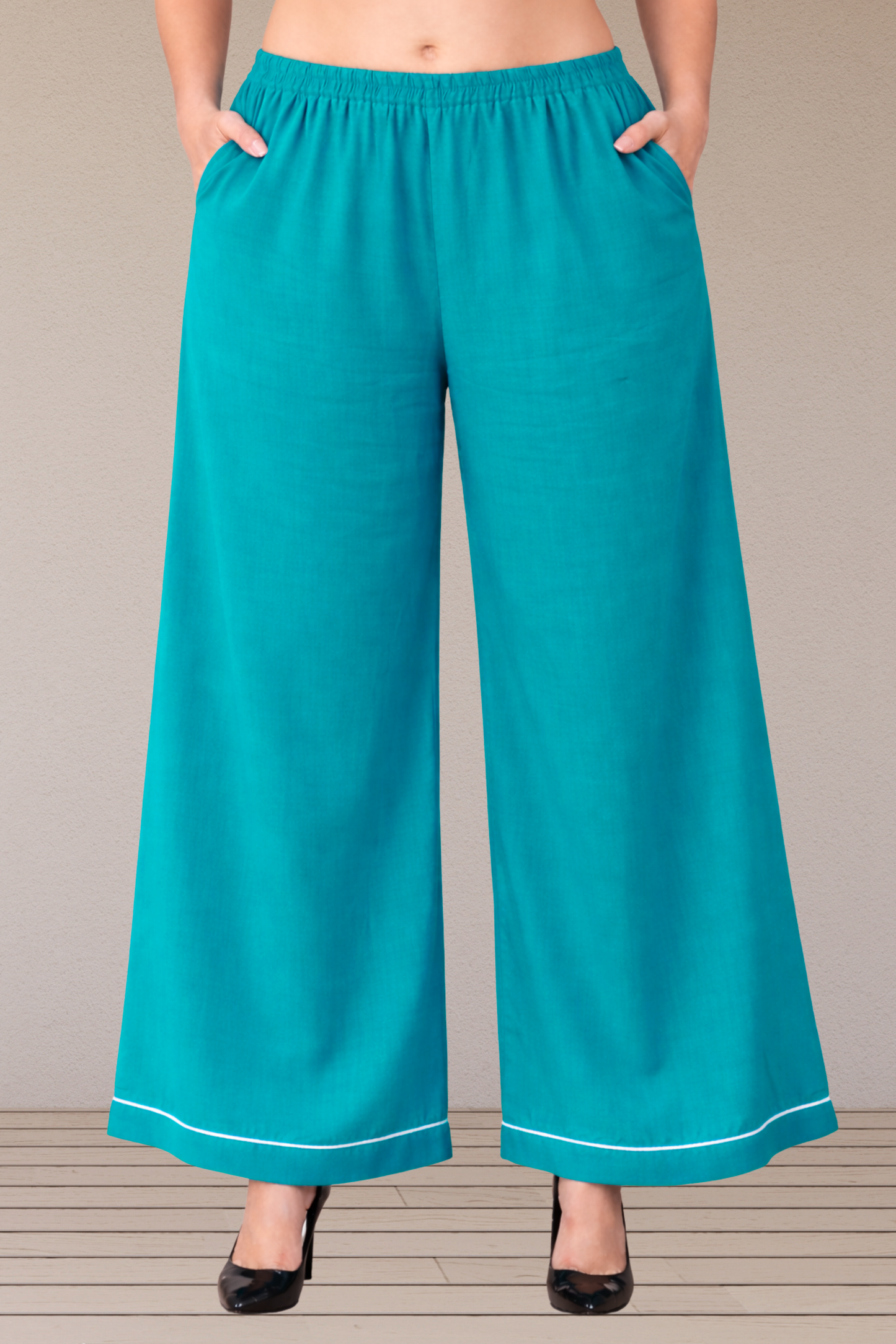 Firozi Detailed Hemline Rayon Palazzo