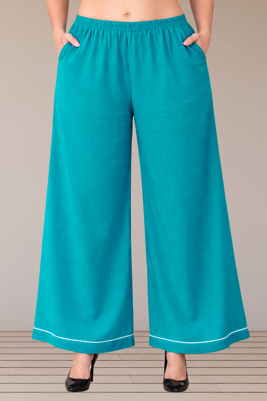 Firozi Detailed Hemline Rayon Palazzo